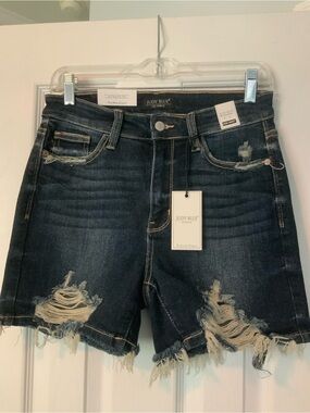 Judy Blue Dark Indigo Distressed Denim Shorts